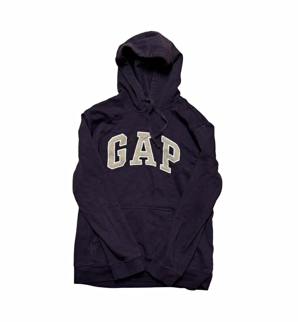 GAP Men’s Black Pullover Fleece Hoodie Logo Front Pockets Size L